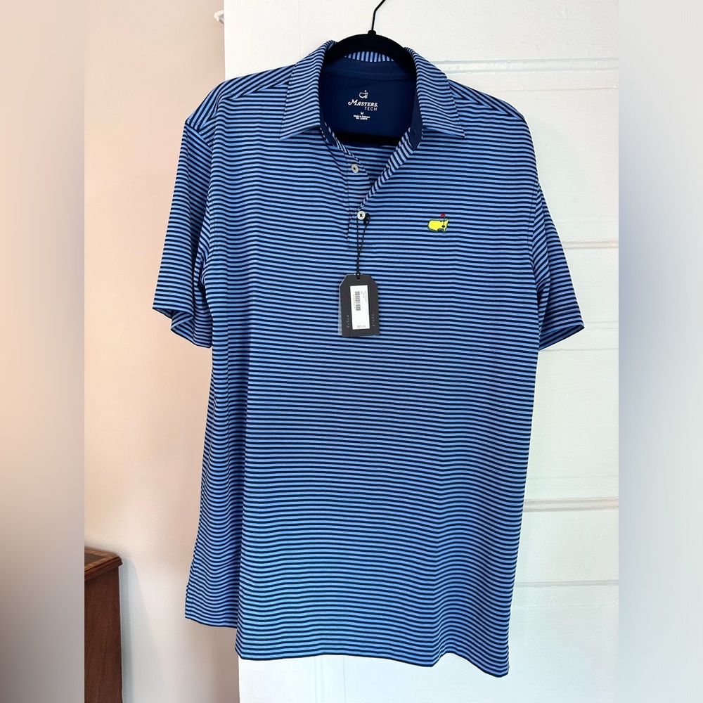 Masters Tech, Navy Blue Stripe Golf Polo Shirt, Size M